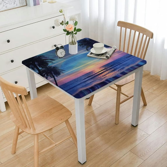 Acheng Sunset Palm Trees Beach Square Fitted Tablecloth 100% Polyester Fiber 40*40