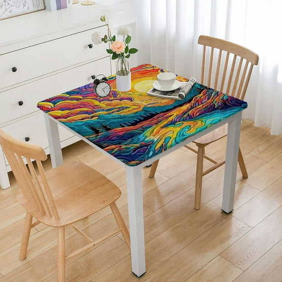 Acheng Sunset River Mountains Square Tablecloth 100% Polyester Fiber 36*36