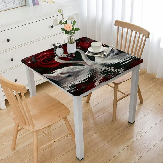 Acheng Swans Rose Romantic Square Tablecloth Waterproof 100% Polyester Fiber 40*40