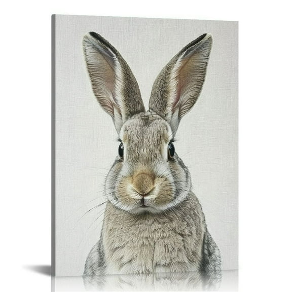 Acheng  Sylvie Bunny Portrait on Linen and Bunny Tail on Linen Framed Canvas Wall Art Set by Amy Peterson Art Studio, 2 Piece 23x33 Natural, Cute Animal Art for Wall picture 2