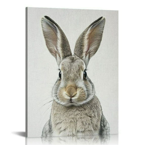 Acheng Sylvie Bunny Portrait on Linen and Bunny Tail on Linen Framed Canvas Wall Art Set by Amy Peterson Art Studio, 2 Piece 23x33 Natural, Cute Animal Art for Wall picture 2