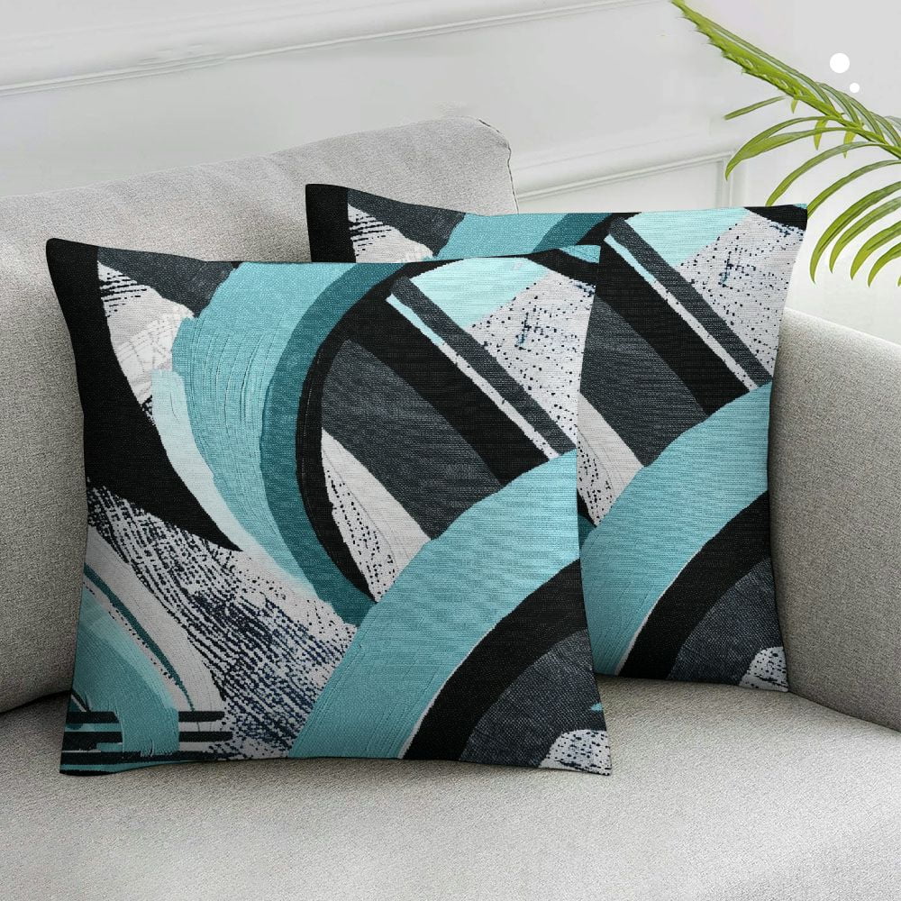 Set of 4 Teal Pillow Cover Modern Geometry Abstract Art Decorative Pillowcovers