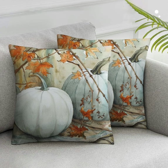 Acheng Thanksgiving Decorations Autumn Pillow Covers Decorative Pumpkins Watercolor Throw Pillow Covers Two Side Rustic Square Cushion Covers,Set of 2 White