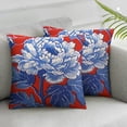 thumbnail image 1 of Acheng Thibaut Honshu Red and Blue Chinoiserie Floral Decorative Pillow Cover Dot Cushion Cover Vintage Farmhouse Accent Pillow Modern Home Decor Toss Pillow,2 Pcs White, 1 of 6