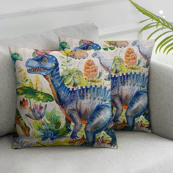 Acheng Throw Pillow Case Cute Dinosaurs Watercolor Square Cushion Cover Standard Pillowcase for Men Women Kids Home Decorative Sofa Armchair Bedroom Livingroom  White