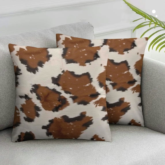 Acheng Throw Pillow Case Real Brown Cow Cowhide Pattern,Decorative Home Cushion Cover Home Pillowcases(Not Real Cowhide Not Faux Fur),Set of 2 White