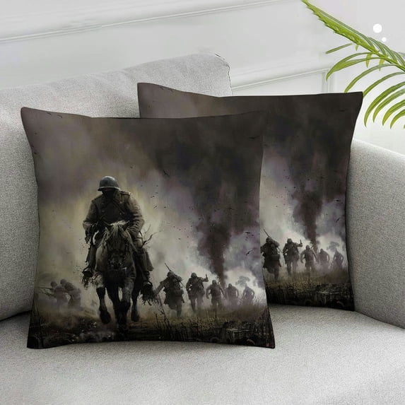 Acheng Throw Pillow Cover American Soldiers on Battlefield of Platoon Attacking Explosions Pillowcase Home Decorative Square Pillow Case Cushion Cover,Set of 2 White