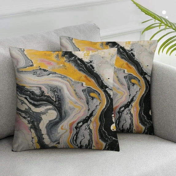 Acheng Throw Pillow Cover Black Gold Golden and Silver Marble Ink Abstract Painting Beautiful Gray Effect Aqua Decorative Pillow Case Home Decor Square Pillowcase,2 Pcs White