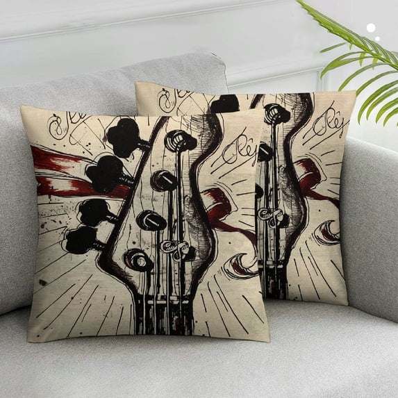 Acheng Throw Pillow Cover Border Sketch Bass Guitar for Rock Festival Label Roll Pillowcase Home Decor Square Pillow Case Cushion Cover,2 Pcs White