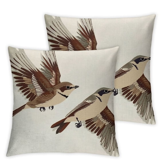 Acheng Throw Pillow Cover Cartoon Cheerful Sparrows Rectangular Sofa Pillow Case Cushion Cover for Home Couch Bed Decor,Set of 2 White(Two Side Print) 24x24in