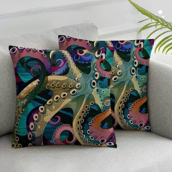 Acheng Throw Pillow Cover Cartoon Funny Colorful Octopus Tentacle Pattern Home Decor Pillowcase for Sofa 2pcs White