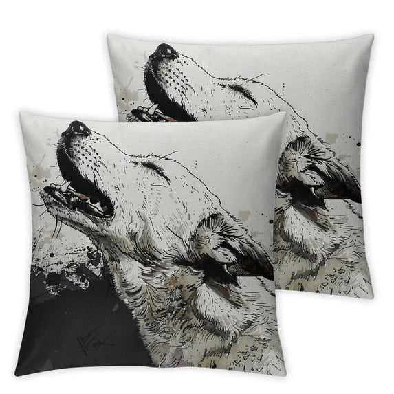 Acheng Throw Pillow Cover Colored Howling Wolf Rectangular Sofa Pillow Case Cushion Cover for Home Couch Bed Decor,Set of 2 White Two Sides Print 22x22in