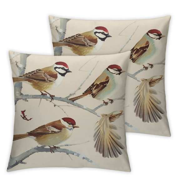 Acheng Throw Pillow Cover Realistic Sparrows Fly Sit Rectangular Sofa Pillow Case Cushion Cover for Home Couch Bed Decor,Set of 2 White(Two Side Print) 18x18in