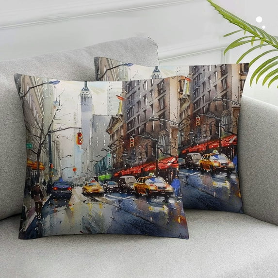Acheng Throw Pillow Cover Set of 2 Abstract New York Street View Rectangular Sofa Pillow Case Cushion Cover for Home Couch Bed Decor White