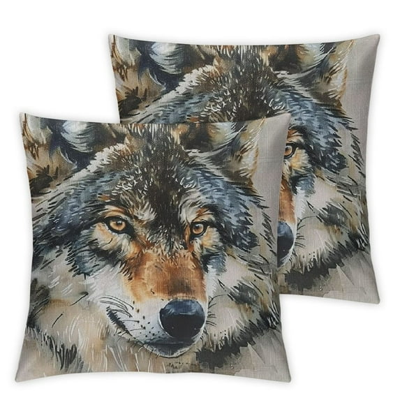 Acheng Throw Pillow Cover Wolf Digital Painting Oil Painting Fur Animal Nature Speed Strength Wild Gray Rectangular Throw Pillow Covers for Couch Sofa Home Decor,Set of 2 White 18x18in