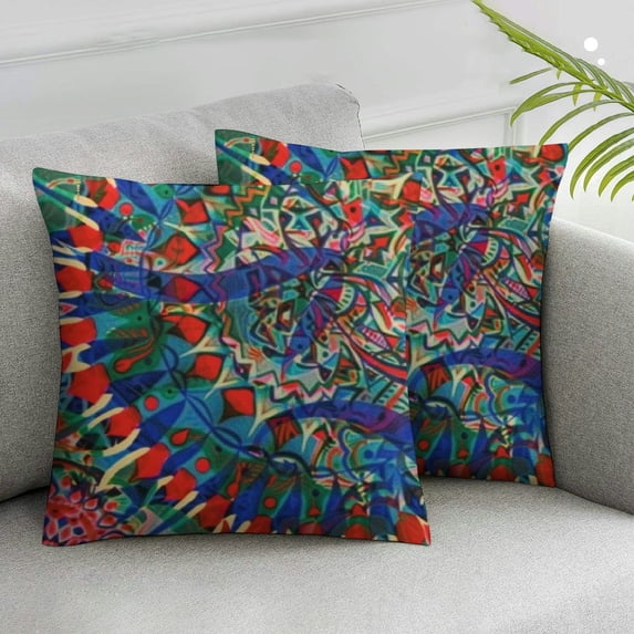 Acheng Throw Pillow Covers Abstract Mandala Flowers Square Pillowcases for Home Decor Sofa Car Bedroom Aesthetic Vintage Wild Floral Colorful Design Pillow Cases 2pcs White