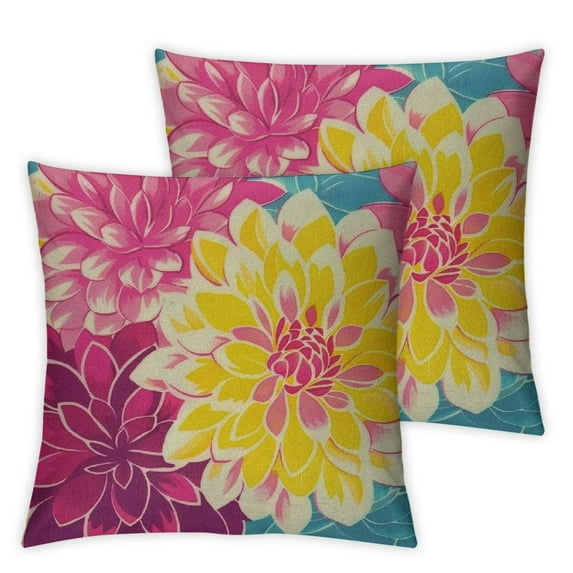 Acheng Throw Pillow Covers,Pink Yellow Throw Pillow Covers Outdoor Throw Pillow Covers,Decorative Pillows Modern Geometry Floral Farmhouse  Pillowcase for Home Porch Sofa Bed Set of 2 20x20in