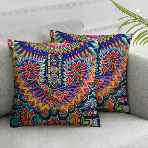 Acheng Tribal Art Oaxaca Throw Pillow Cover Boho Mexico Face Colorful Collage Tradition Nation Culture Pillow Case Decorative Men Women Room Cushion Cover for Home Couch Bed,2 pcs White