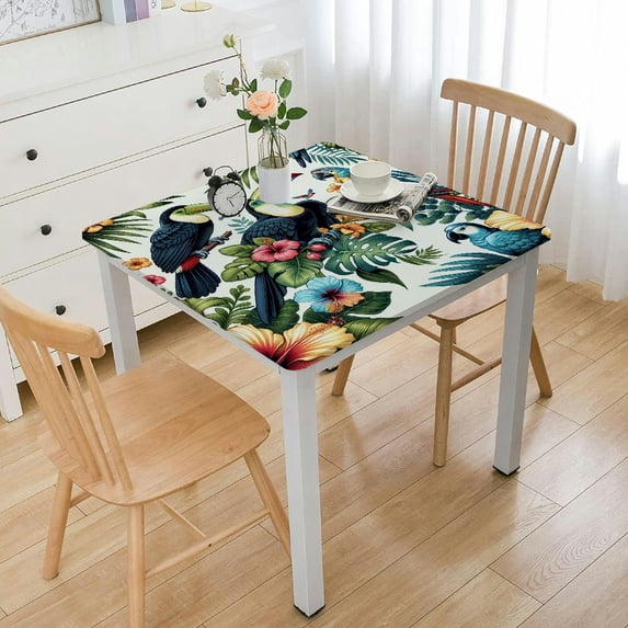 Acheng Tropical Birds and Plants Square Tablecloth Full Width Single-Sided Printing 100% Polyester Fiber 52*52