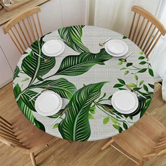 Acheng Tropical Dense Jungle Palm Leaves Waist Round Tablecloth 46-50