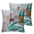 thumbnail image 1 of Acheng Tropical Throw Pillow Cushion Cover, Exotic Orchids Blossom Leaves on Blurred Background Floral Themed Modern Art, Decorative Square Accent Pillow Case,Orange Teal 24x24in, 1 of 7