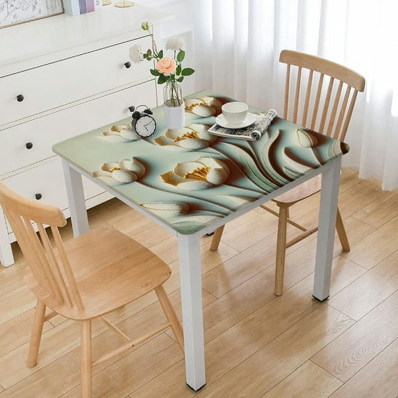 Acheng Tulips Flowers Vintage Square Fitted Tablecloth 100% Polyester Fiber 52*52