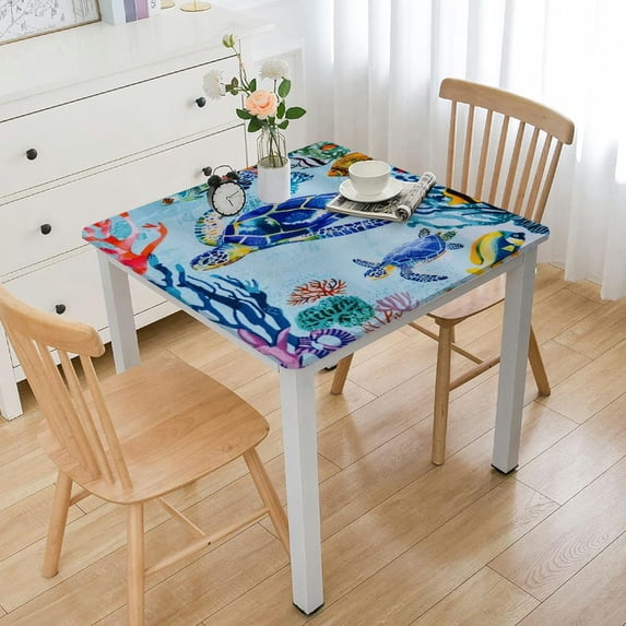 Acheng Turtle Fish Corals Square Table Cover 100% Polyester Fiber 52*52