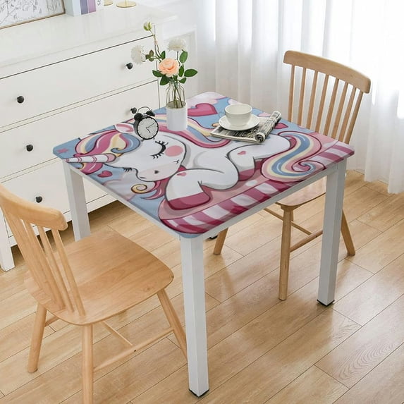 Acheng Unicorn Heart Kawaii Square Tablecloth Waterproof 100% Polyester Fiber 36*36