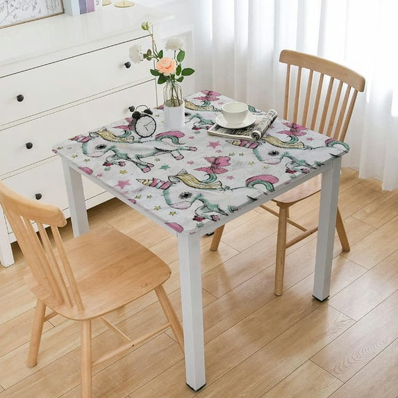 Acheng Unicorns Stars Pink Bow Square Tablecloth Washable for Home Kitchen Outdoor Decoration 100% Polyester Fiber 40*40