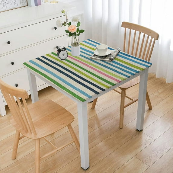 Acheng Vibrant Color Lines Square Fitted Tablecloth 100% Polyester Fiber 52*52