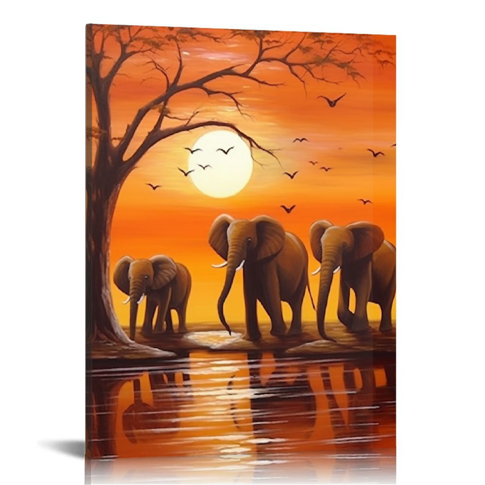 Acheng Vintage African Elephant Family Canvas Wall Art African Forest ...