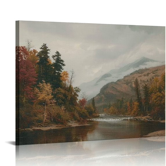 Acheng Vintage Framed Canvas Wall Art, Fall Natural Scenery Wall Decor for Living Room, Vintage Landscape Paintings for Bedroom, Framed Art Prints, for Office 20x16in