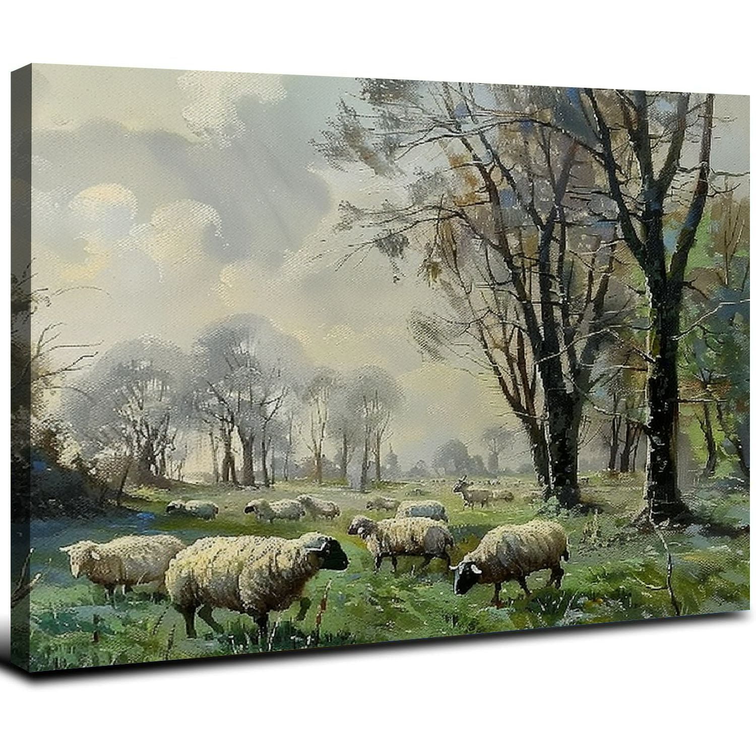 Acheng Vintage Landscape Sheep Painting Canvas Wall Art Farmhouse ...