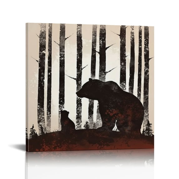 Acheng Vintage Wall Art Canvas Bear in Wild Forest Painting Prints Animal Picture Poster Artwork for Farmhouse Cabin Lodge Decor Framed Ready To Hang 20x20in
