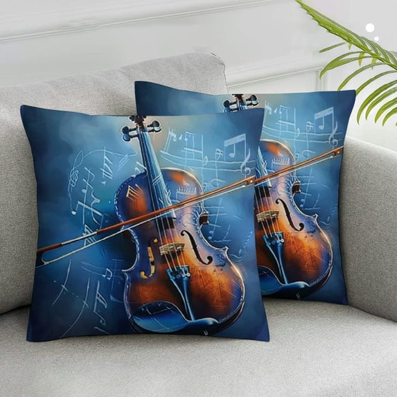 Acheng Violin Pillow Cases Standard Size Set of 2 - Music Pillowcase &amp; Home Decor -  Printed Decorative Bed Pillow Covers - Wrinkle, Fade &amp; Stain Resistant, with Hidden Zipper White