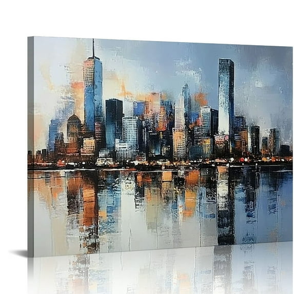 Acheng Wall Art Modern New York City Abstract Canvas Cityscape Painting , Colorful NYC Skyline Textured Picture for Living Room Bedroom Home Office Wall Decor 20x16in