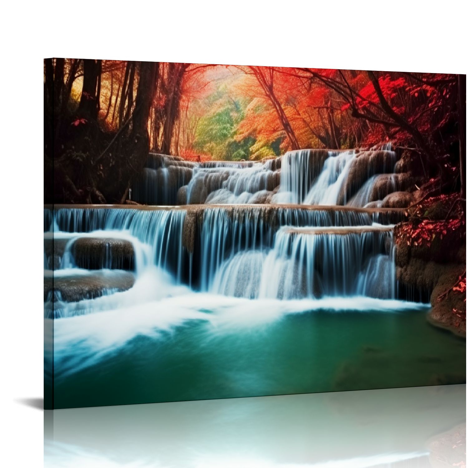 Acheng Wall Art Waterfall Canvas Print Landscape Paintings Framed Red ...
