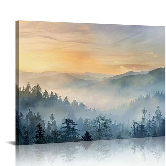 Acheng Wall Decor for Living Room Sunrise Misty Forest Print Picture Paintings Wall Art for Bedroom Bathroom Framed Large Canvas Artwork Modern Room Wall Decorations inches Ready to Hang 16x12in