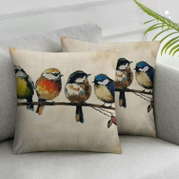 Acheng Watercolor Birds Pillows Decorative Throw Pillows Set of 2,Hand-Painted Oil Painting Rustic Birds Square Pillow Cases,Cute Colorful Spring Summer Decorations for Home Couch Sofa Outdoor White