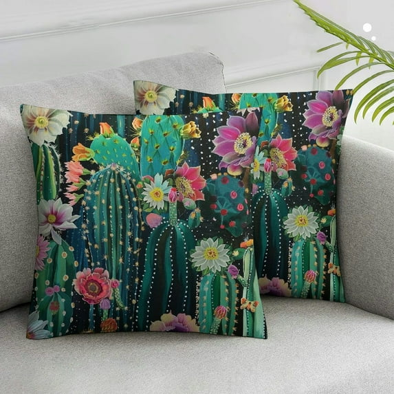 Acheng Watercolor Cactus Throw Pillow Cover Green Plants Succulent on Desert Exotic Blossom Cozy Square Cushion Case for Men Women Room Home Decor,2 Pcs White