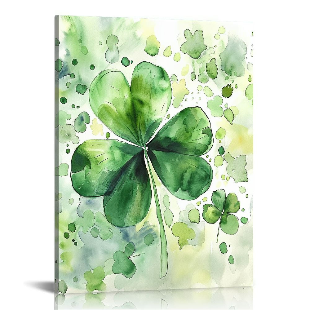 Acheng Watercolor Painting Of Shamrock Large St. Patrick's Day Canvas Art,Picture,Modern Art Artwork Wall Decor Dining Living Room Kitchen Decor 12x16 in
