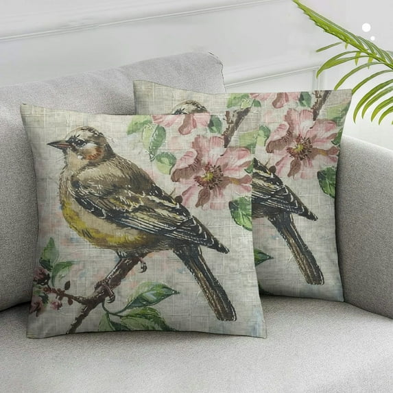 Acheng Watercolor Sparrow Throw Pillow Covers Farmhouse Decorative Pillows for Couch Cushion Sofa Outdoor 2pcs White