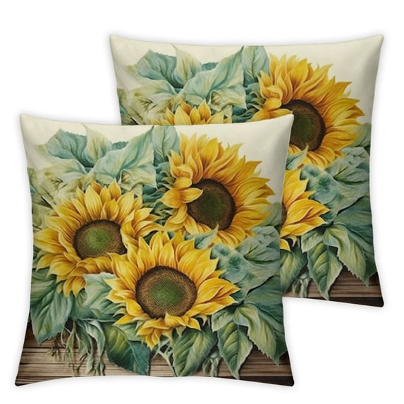 Acheng Watercolor Sunflower Throw Pillow Cover, Eucalyptus Leaves Summer Holiday Party Cushion Case for Sofa Couch Set of 2 22x22in