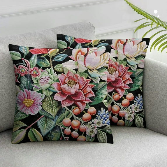 Acheng  Watercolor Vintage Rose Decorative Throw Pillow Cover Case, Peony Succulents Outdoor Pillow Cases Square Standard Cushion Covers for Sofa Couch Bed Car,Set of 2 White