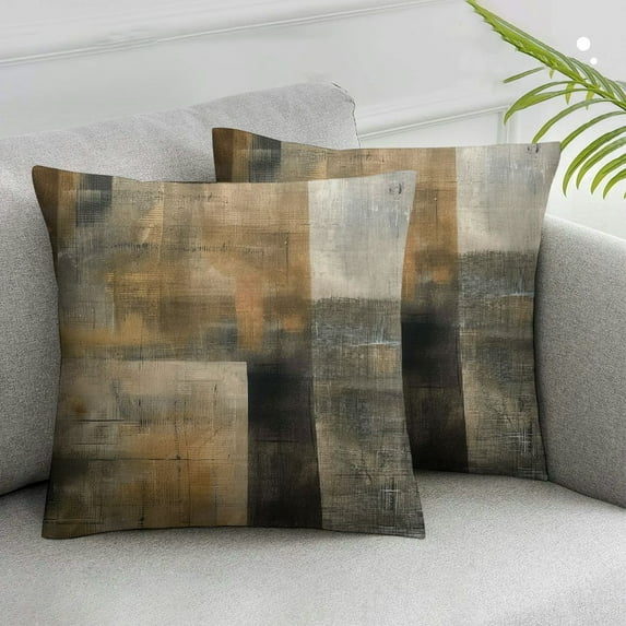Acheng White Brown Wall Design Pillow Covers Set of 2, Brown and Beige Abstract Art Painting Square Throw Pillow Covers Sofa Decorative Pillowcase Cushion White