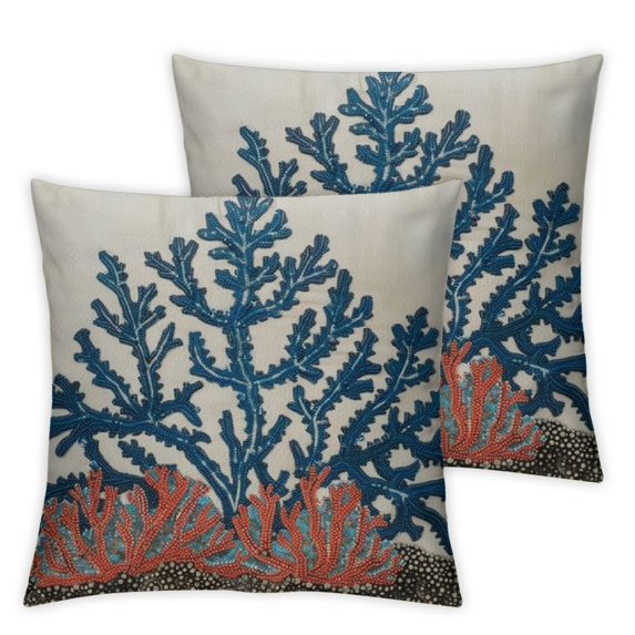 Acheng White Euro Pillowcases Pack of 2, Euro Size Pillow Covers, Coral, Sea Weeds, Beaded, Beach Style Euro Size Pillow Shams Easter - Blue Coral Treasure 20x20in