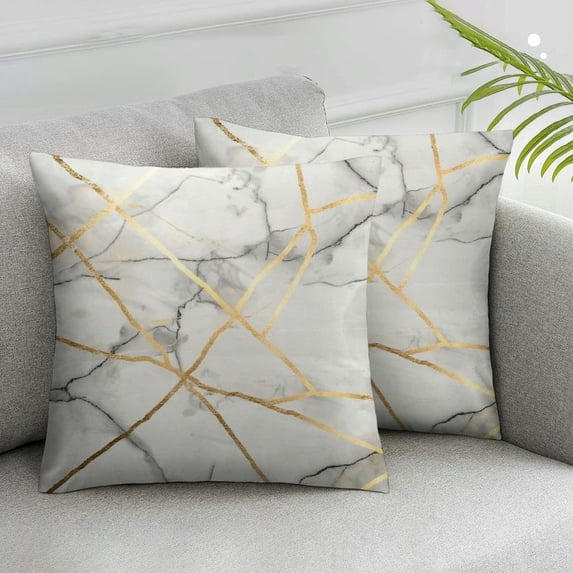 Acheng White Gold Line Marble Leather Pillow Cover, Modern Leather Throw Pillow Cover Set of 2, Leather Decorative Pillows Cover for Farmhouse Sofa Couch Bed Livingroom, Car Outdoor White