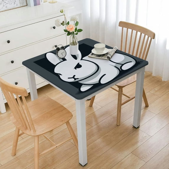 Acheng White Rabbit Square Tablecloth Full Width Single-Sided Printing 100% Polyester Fiber 52*52