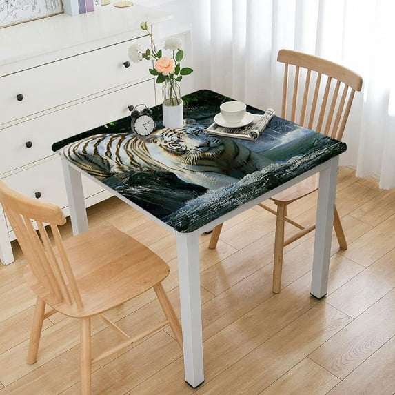 Acheng White Tiger Square Tablecloth Great for Home Kitchen/Parties/Holiday Dinner 100% Polyester Fiber 46*46
