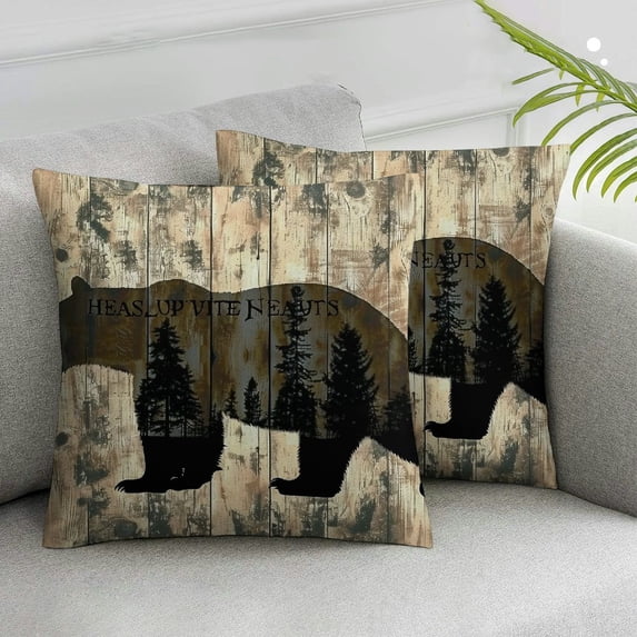 Acheng Wild Animal Black Bear Paws Lodge Forest Tree North Country Wildness Mountain Outside Square Throw Waist Pillow Case Decorative Cushion Cover Pillowcase Sofa,2 Pcs White